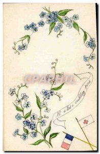 Old Postcard Fantasy Flowers France Flags Red Cross (drawing hand)