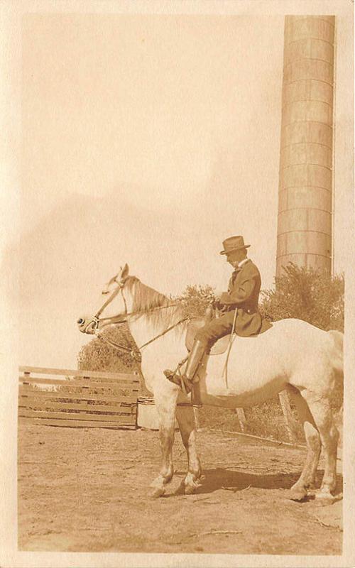 Wilber NE Man Horseback Riding Standpipe Real Photo Postcard