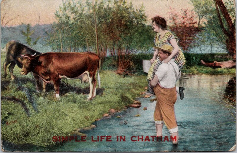 Simple Life Chatham Ontario Man Woman Cattle Farming Canadiana 1912 Postcard G98 