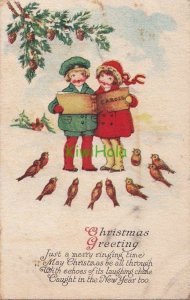 Postcard Christmas Greeting Children Caroling