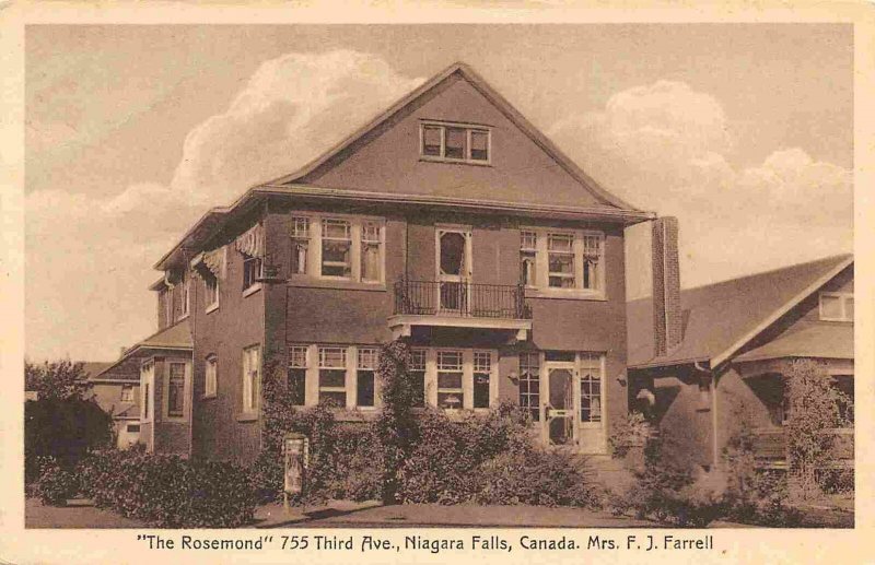 The Rosemond Tourist Home Niagara Falls Ontario Canada postcard