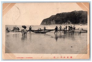 Japan Postcard Yuigahama at Kamakura Fish Net Fishing c1910 Antique Posted