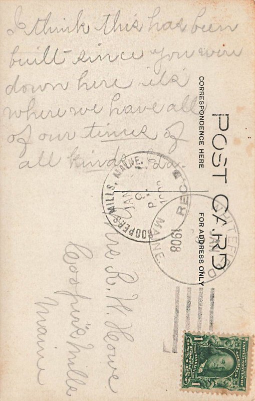 Whitefield ME Union Hall in 1908, Real Photo Postcard 