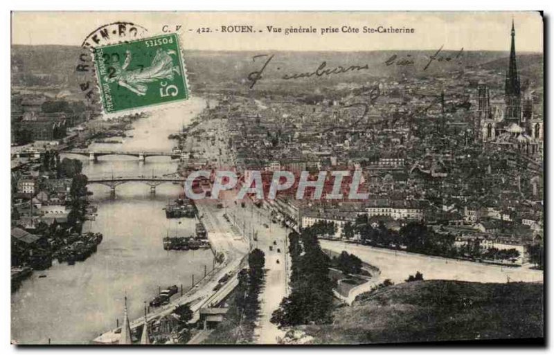 Old Postcard Rouen General view Taking Cote Ste Catherine