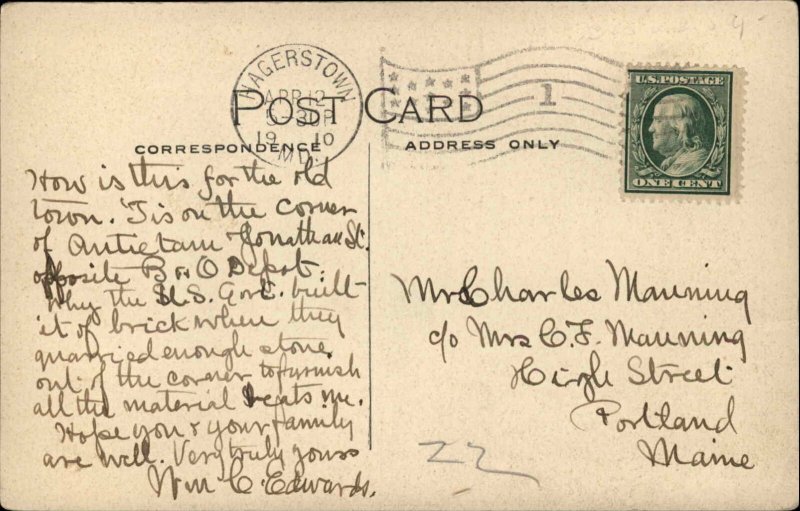 Hagerstown Maryland MD U.S. Post Office c1910 Vintage Postcard