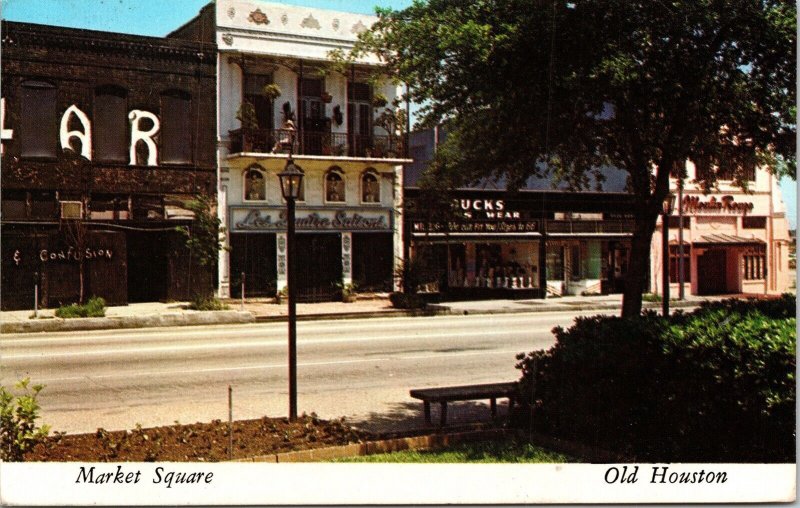Market Square Old Houston TX Texas Postcard PM Cancel WOB Note VTG Plastichrome 