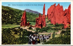 Vtg Native American Ceremony Garden Of The Gods Colorado Springs CO Postcard