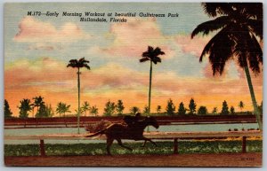 Vtg Hallandale Florida FL Early Morning Workout at Gulfstream Park Postcard