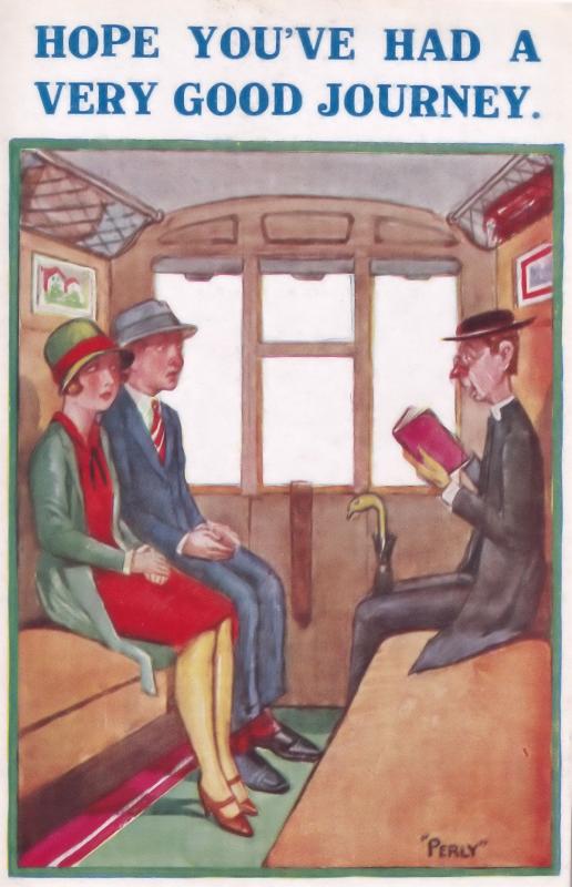 Train Carriage Comic Railway Priest Humour Old POstcard