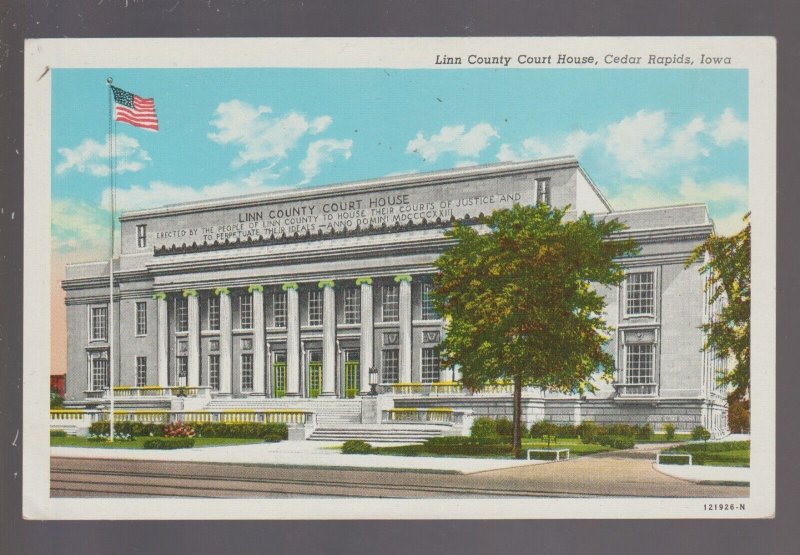 Cedar Rapids IOWA c1940 LINN COUNTY COURT HOUSE Curteich Curt Teich LINEN IA