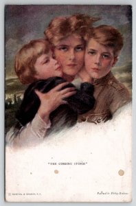 Philip Boileau Mother Sons Coming Storm WWI Artist Signed Art Postcard L27