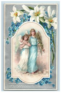 c1910 Lovely Easter Angels Lilies Embossed Dresden Vintage Postcard P118 