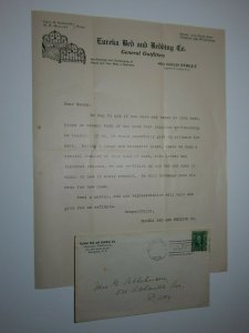 1904 Eureka Bed & Bedding Co Brooklyn New York Inquiry Letterhead & Envelope