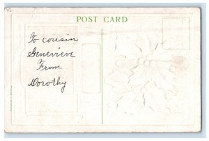 c1910's Christmas Greetings Holly Berries Angel Cherub Praying Embossed Postcard