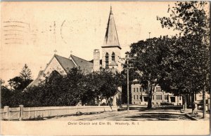 Christ Church and Elm Street, Westerly RI c1911 Vintage Postcard A77