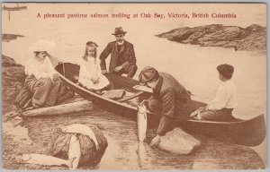 Oak Bay Victoria BC Salmon Trolling Fishing Colwood Split Ring 1912 Postcard H82