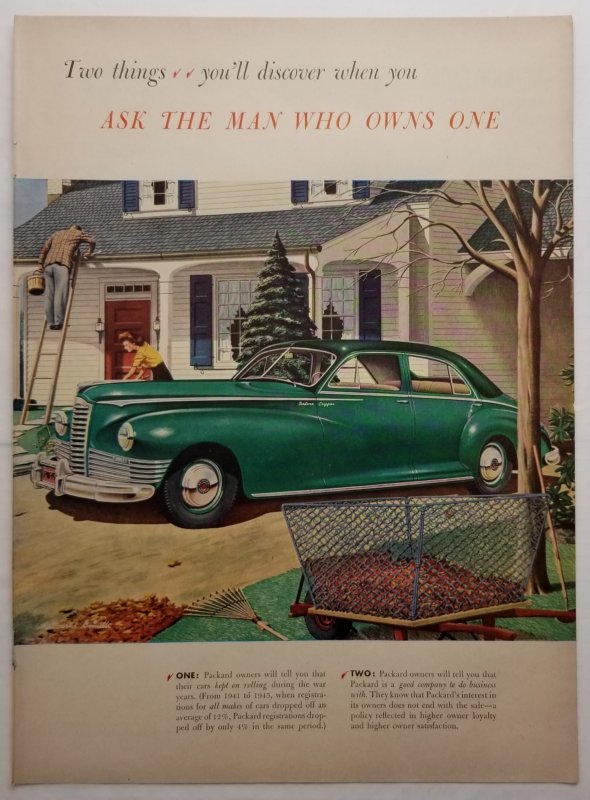 Green Packard Deluxe Clipper 1946 LIFE Magazine Color Ad Fall Leaves