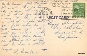 1948 Linen Navy Humor Submarine Sailors Military MWM CO postcard 10356