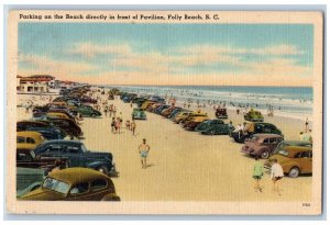 1951 Parking On The Beach Front Of Pavilion Folly Beach South Carolina Postcard
