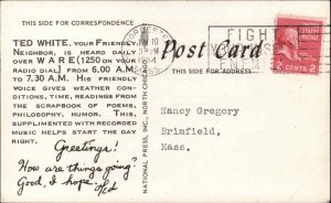 Radio Mic Microphone WARE Ted White Worcester MA Cancel 1954 Postcard