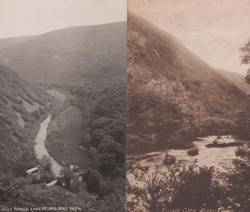 Fingle Bridge Devon from Second Seat Real Photo Aerial Postcard + Glen Postcards