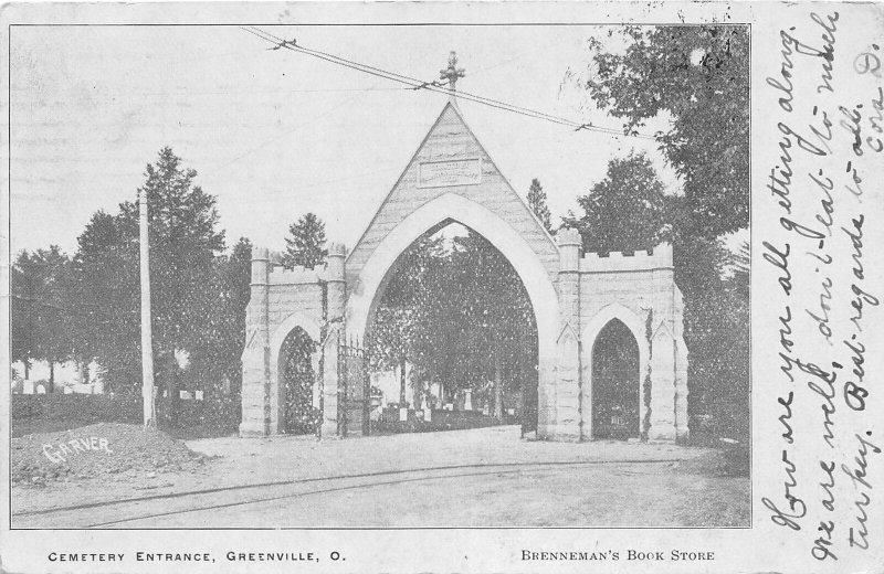 G64/ Greenville Ohio Postcard 1906 Cemetery Entrance Arch