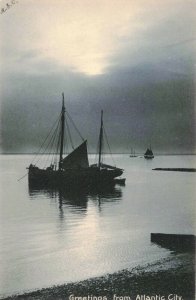 Sail Boats Greetings from Atlantic City, N.J. RPPC 