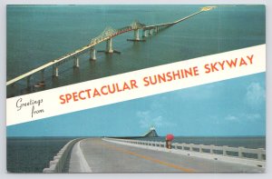 Manatee County Florida~Air View & Panorama Sunshine Skyway~Vintage Postcard