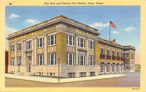 Paris Texas~City Hall And Central Fire Station~1943 Linen Postcard