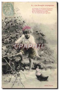 Old Postcard Fancy Doll The doll traveler's boat came along the meadow near a...