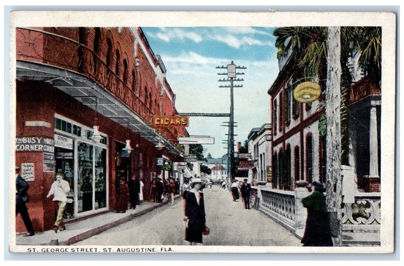 c1920's Cigars Drugstore St. George Street St. Augustine Florida FL Postcard