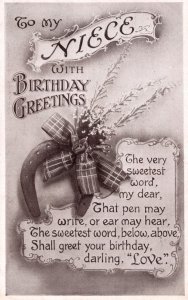 To My Niece WW1 191 Scottish Bow Happy Birthday Greetings Postcard
