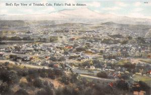 TRINIDAD COLORADO BIRD'S EYE VIEW WITH FISHER'S PEAK IN DISTANCE POSTCARD c1910s