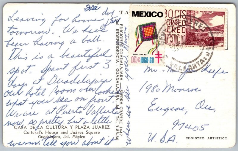 Vtg Cultural House & Juarez Square Guadalajara Jalisco Mexico City View Postcard