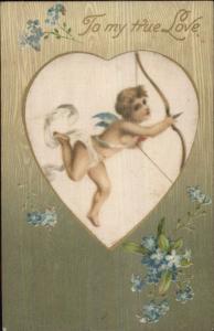 Valentine SILK WINSCH Cherub Bow & Arrow c1910 Postcard