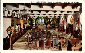 Mission In Riverside California Cloister Music Room Divided Back WB Postcard Vtg 