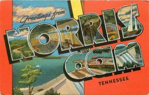 Large Letters multi View Norris Dam Tennessee 1940s Postcard linen 6455