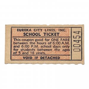 Vintage Eureka California City Lines School Bus Ticket