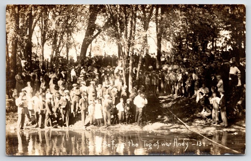 RPPC Anxious Crowd Gathers On Hill To Watch the Big Tug of War~c1910 Postcard 