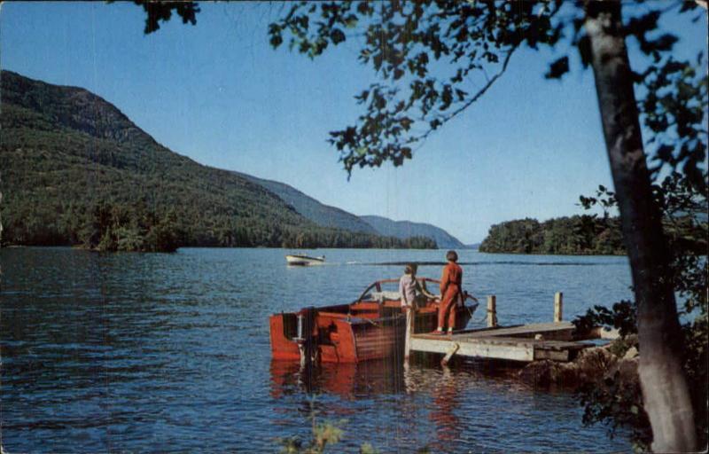 Lake George NY From Big Burnt Island Boating Outboard Motor Postcard