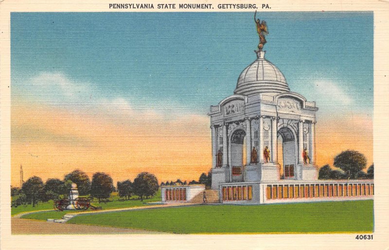 Gettysburg Pennsylvania 1940s Postcard Civil War Pennsylvania State Monument