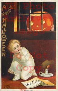 258483-Halloween, IAP No 978-3, Ellen Clapsaddle,JOL in Window Scares Boy