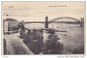 Rheinanlagen mit Rheinbrucke, Steamer on the river, Bonn, North Rine-Westphal...
