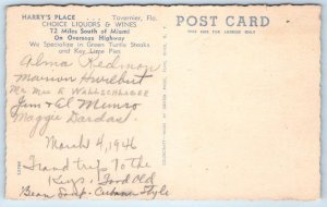 TAVERNIER, Florida FL ~ Roadside HARRY'S PLACE Restaurant c1940s Postcard