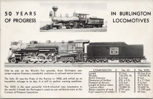 Burlington Locomotives 50 Years of Progress Burlington Route Postcard G51
