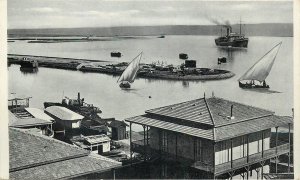 Egypt Canal Suez the eastern entrance at port Tewkik postcard 