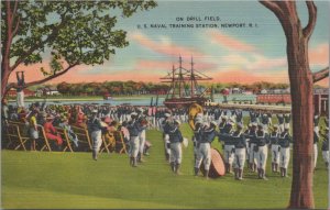 Postcard Military On Drill Field US Naval Training Station Newport RI