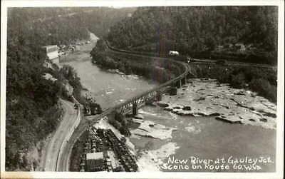 New River at Gauley Jct. Route 60 WV Aerial View Real Pho...