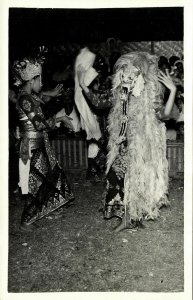 indonesia, BALI, Legong Dancer with Evil Witch Rangda (1940s) RPPC Postcard