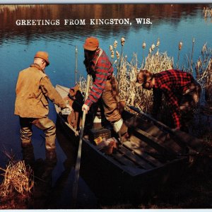 c1970s Kingston, WI Greetings From Hunting Men Fishing Boat Lake Country PC A232